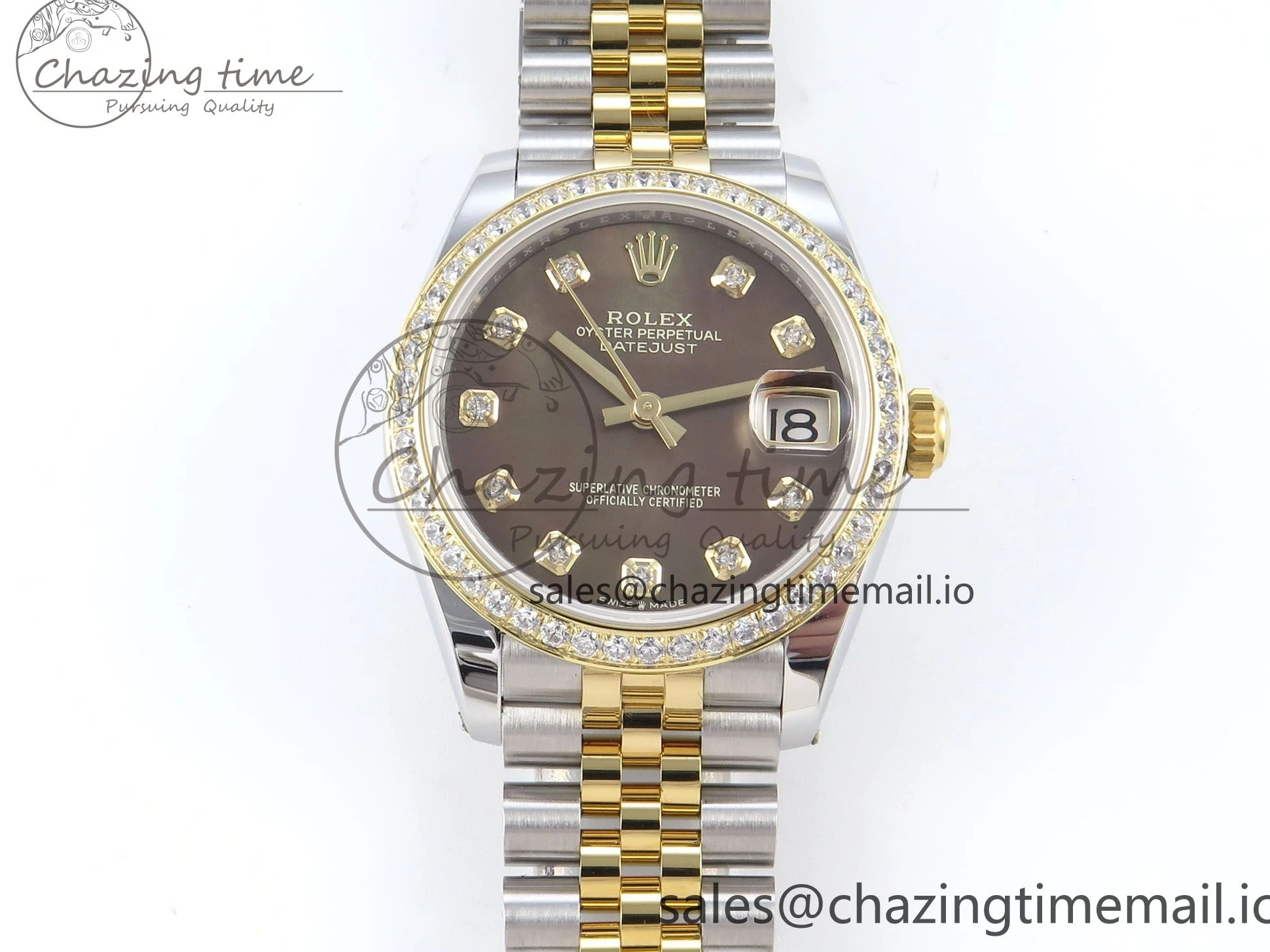 Good Copy Rolex Watches Bezel on Dial ARF Bracelet Best Snug 409 Edition Diamonds DateJust Jubilee ETA YG 1:1 Brown 904L SS Diamonds 31 278383RBR Steel 1222